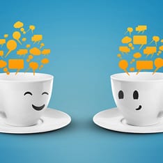 2 cartoon coffee cups conversing