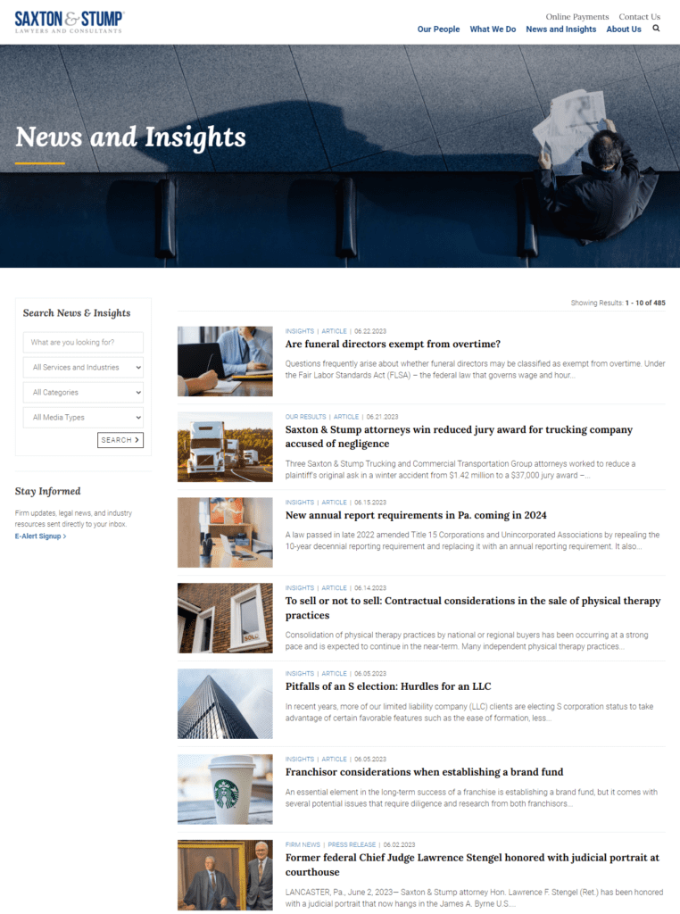 Custom gallery design for legal news section