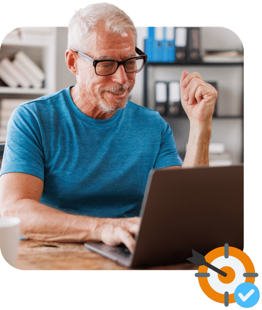 excited business man on laptop