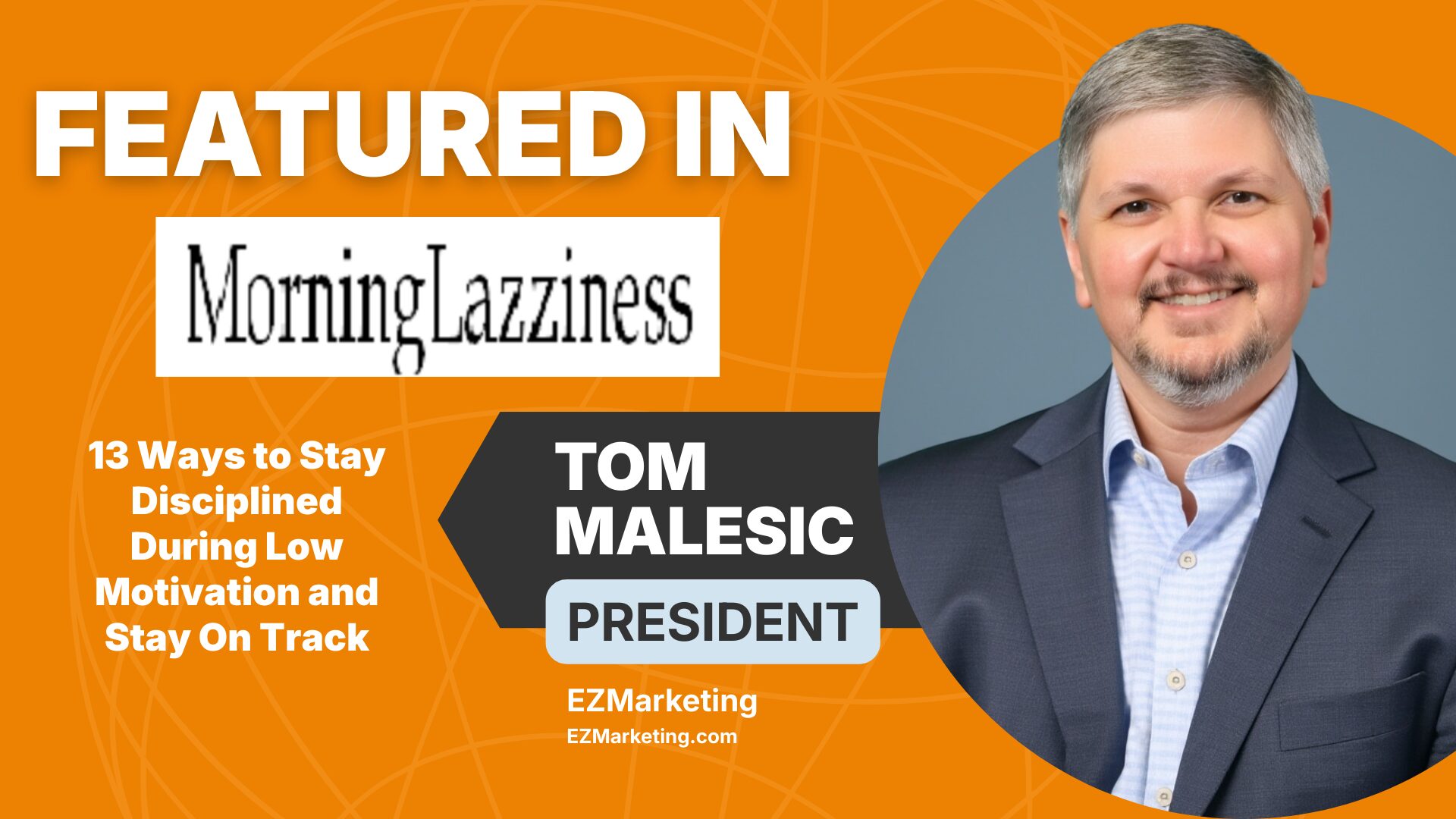 A photo of Tom Malesic in a graphic about his article in Morning Lazziness.